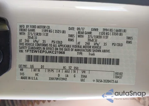 2018 Ford F-150 Lariat z USA, uszkodzony, nr VIN 1FTEW1EP3JKC21968